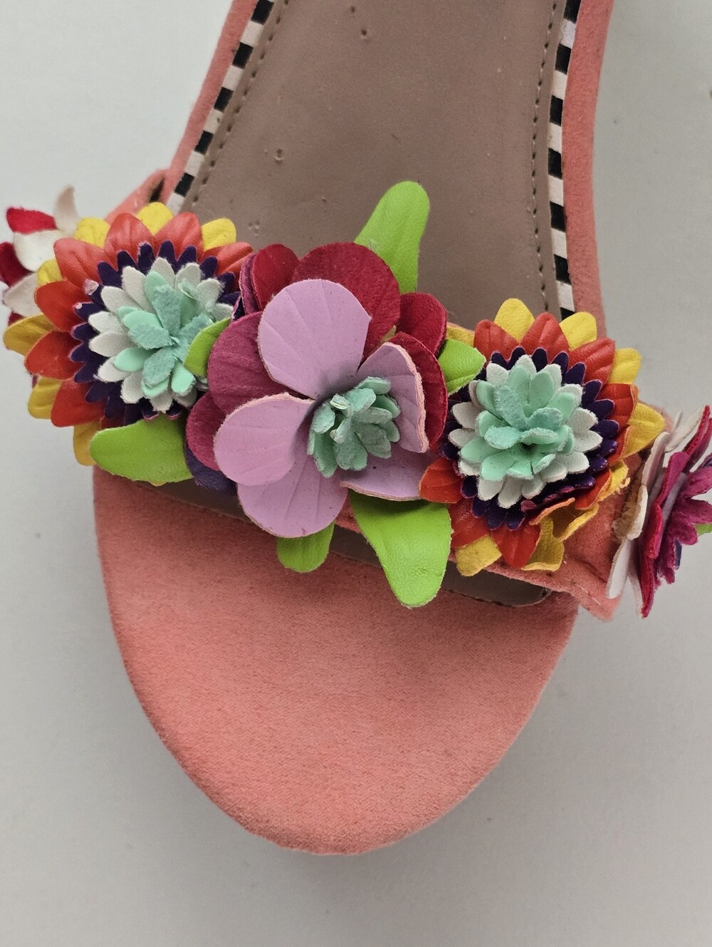 Betsey Johnson Coral Platform Sandals with Multicolor Floral Appliqués - Picture 7 of 16